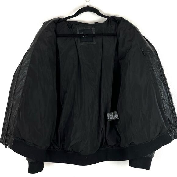 DNKY Men’s Puffer Stadium Jacket Coat Faux Leather Hoodie Winter Black Large - Picture 5 of 13